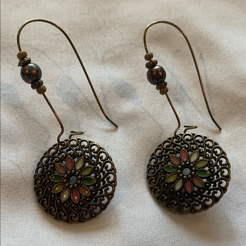 NWOT - Bohemian Bronze Dangle Floral Earrings